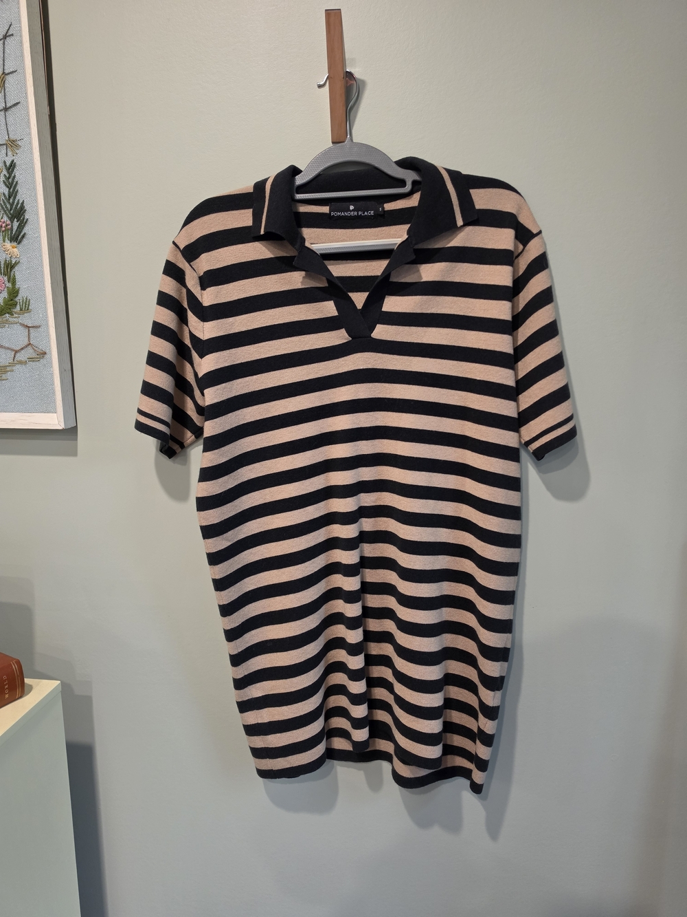 Pomander Place Black & Beige Striped Polo Mini Dress